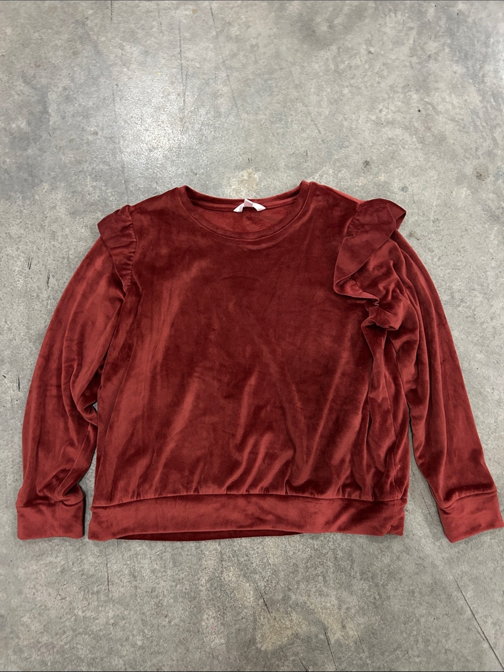 LC Lauren Conrad Rust Velvet Ruffle-Shoulder Sweatshirt